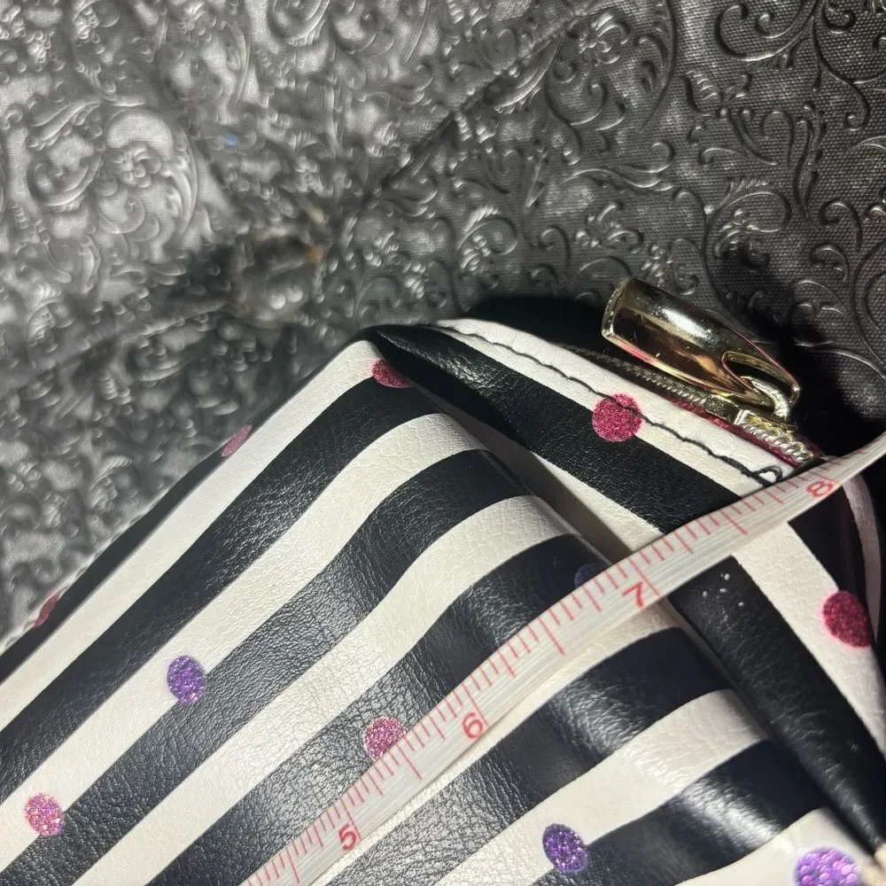 Striped Cosmetic Pouch with Pink and Purple Glitter Dots EPC